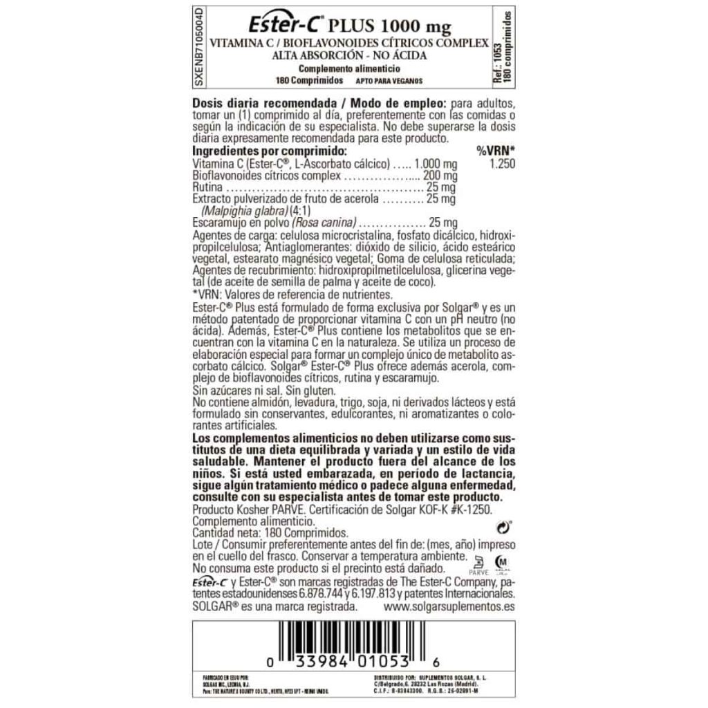 Ester C Plus 1000 mg - 180 Comprimidos detalle 1