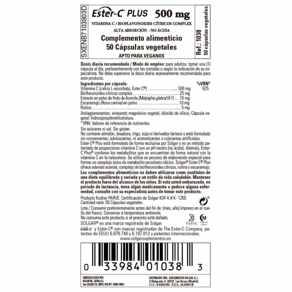 Ester C Plus 500 mg - 50 Cápsulas Veganas detalle 1