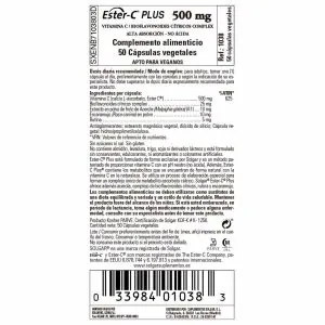 Ester C Plus 500 mg – 50 Cápsulas Veganas