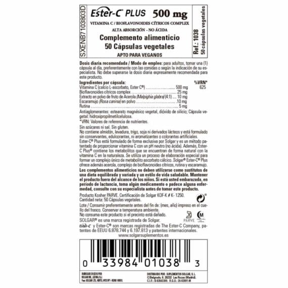 Ester C Plus 500 mg - 50 Cápsulas Veganas