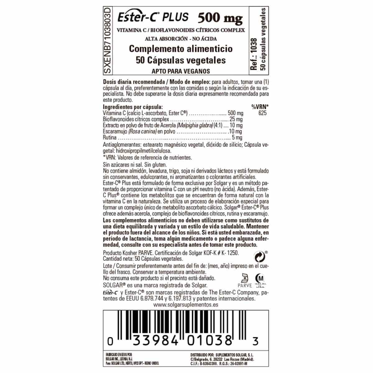 Ester C Plus 500 mg – 50 Cápsulas Veganas