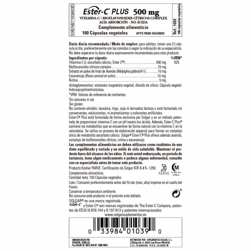 Ester C Plus 500 mg - 100 Cápsulas Veganas detalle 1