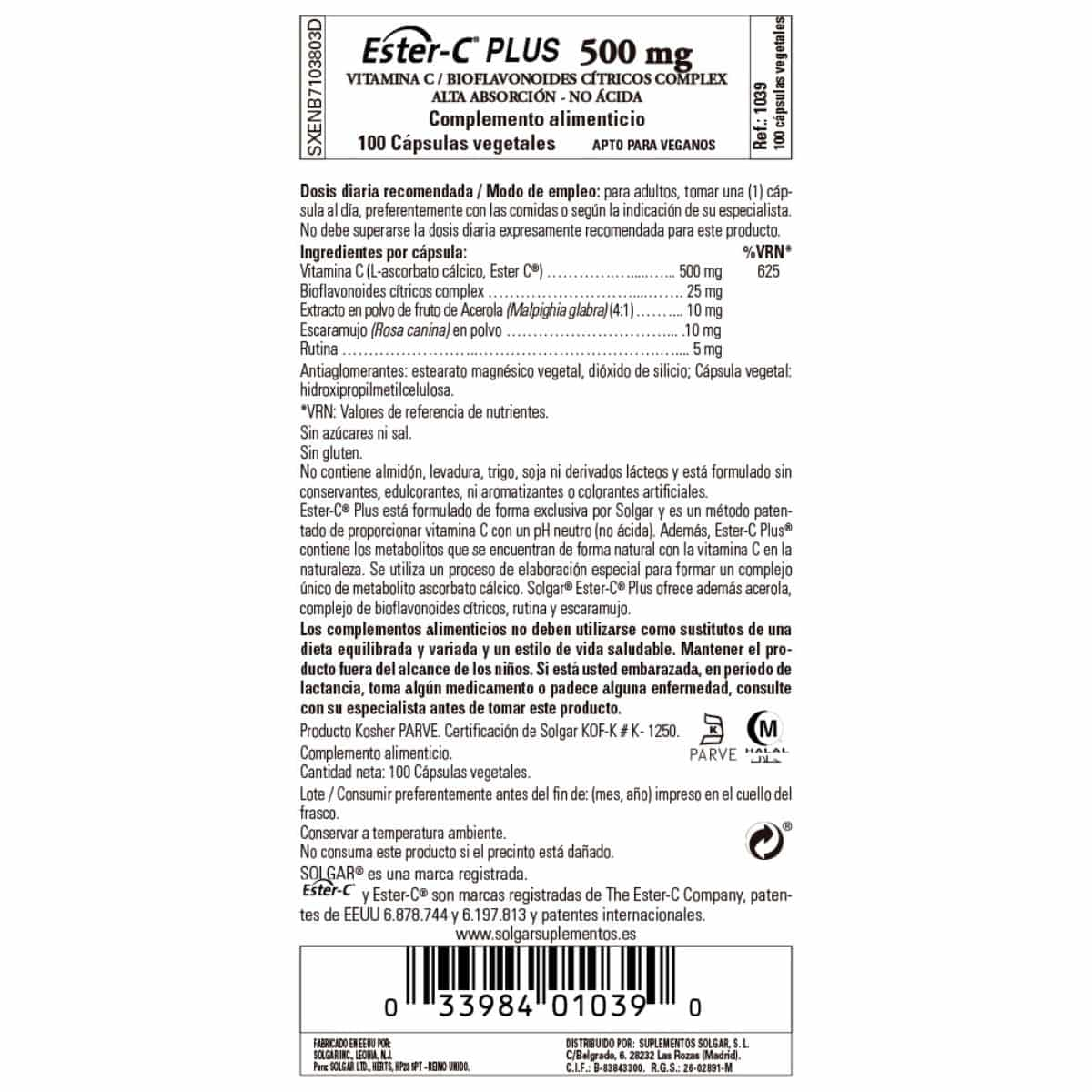 Ester C Plus 500 mg – 100 Cápsulas Veganas