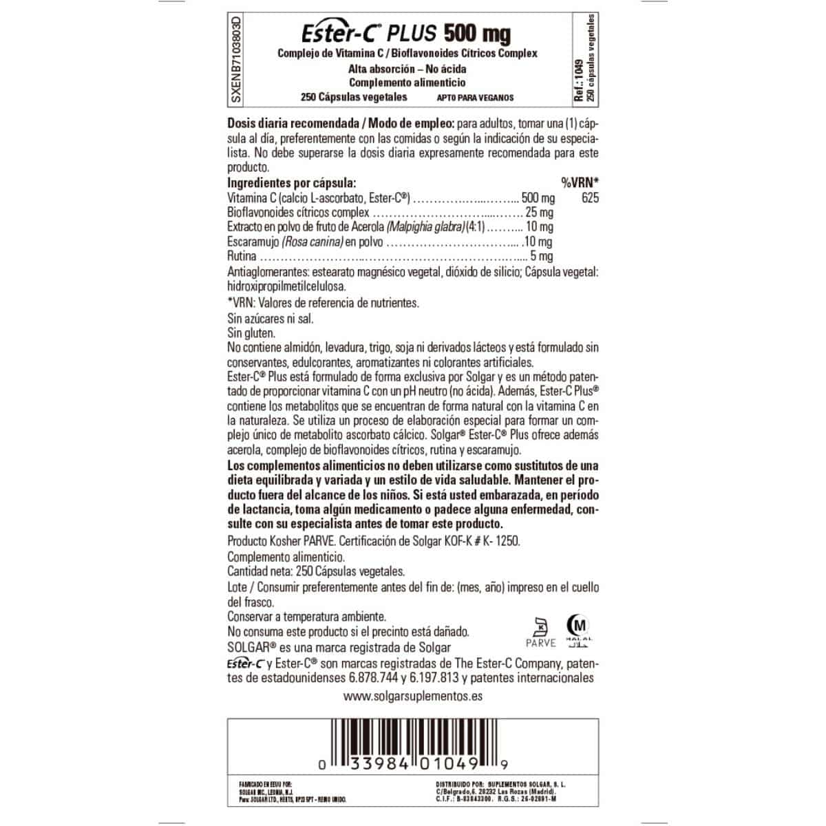 Ester C Plus 500 mg – 250 Cápsulas Veganas