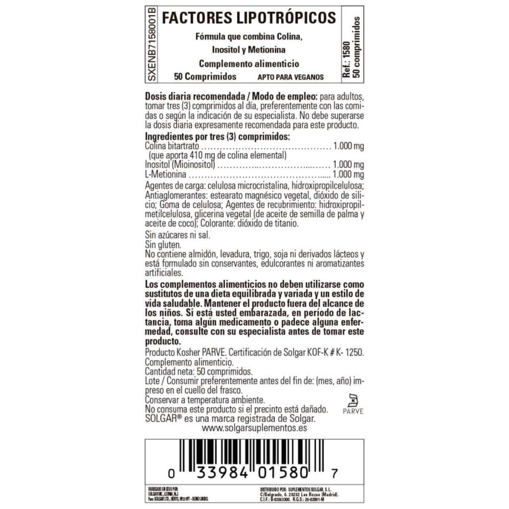 Factores Lipotrópicos - 50 Comprimidos detalle 1