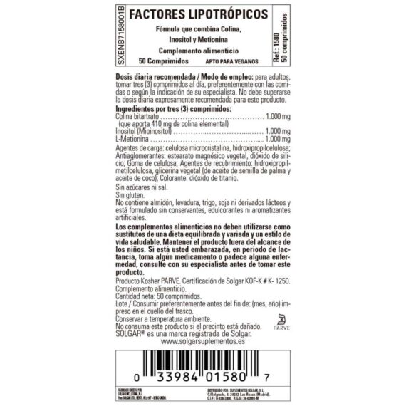 Factores Lipotrópicos - 50 Comprimidos