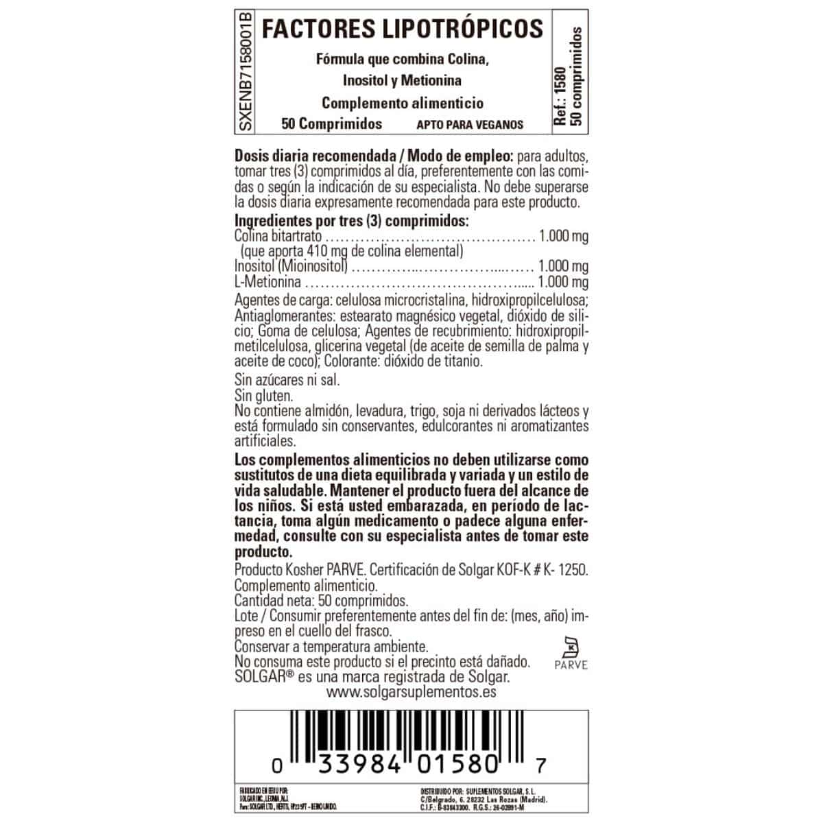 Factores Lipotrópicos – 50 Comprimidos
