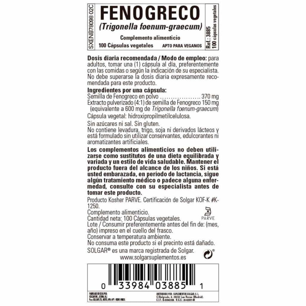 Fenogreco 520 mg - 100 Cápsulas Veganas detalle 1