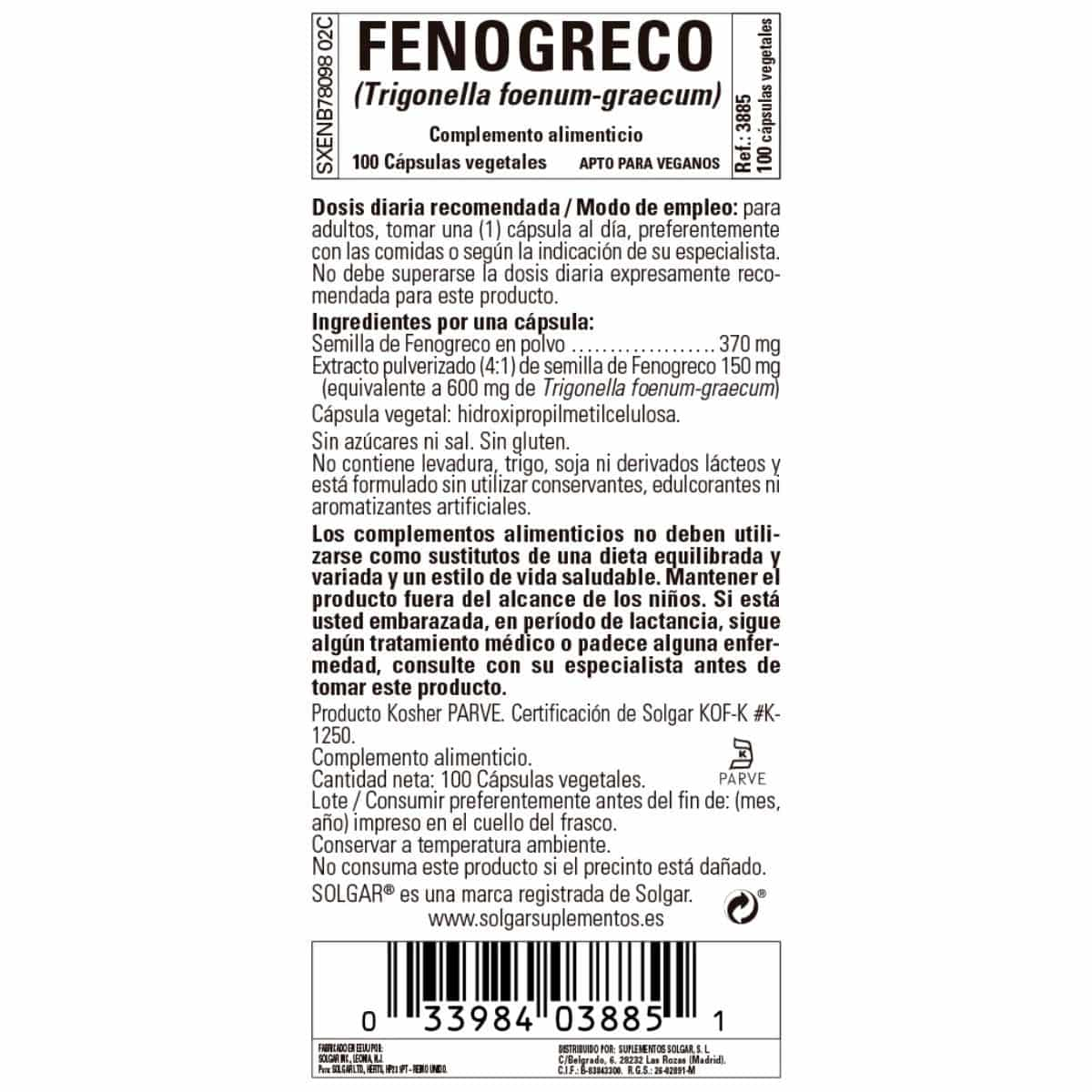 Fenogreco 520 mg – 100 Cápsulas Veganas