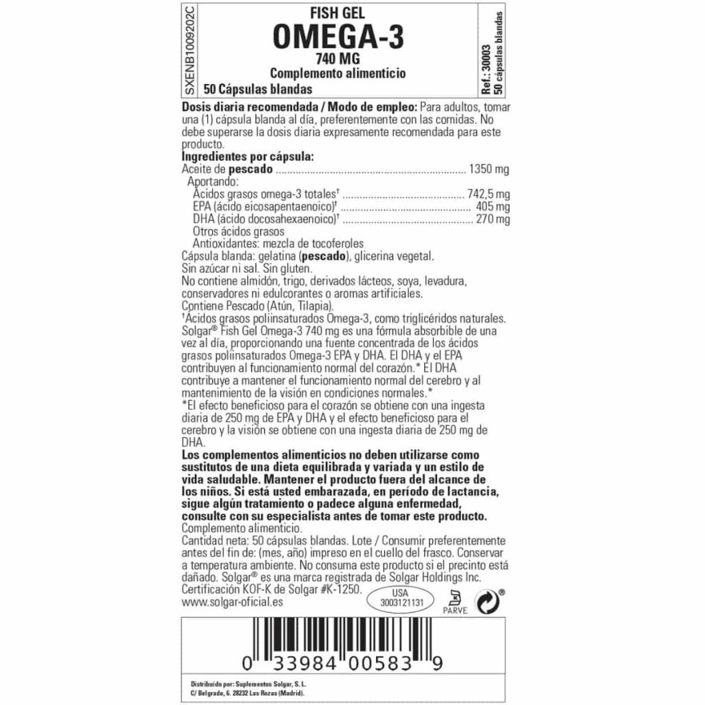 Gel de Pescado Omega 3 - 740 mg - 50 Cápsulas Blandas detalle 1