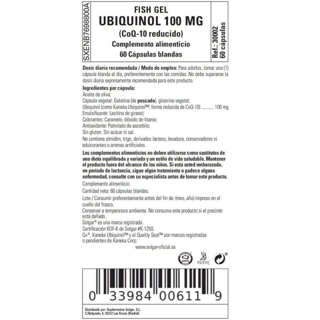 Gel de Pescado Ubiquinol 100 mg - 60 Cápsulas Blandas detalle 1