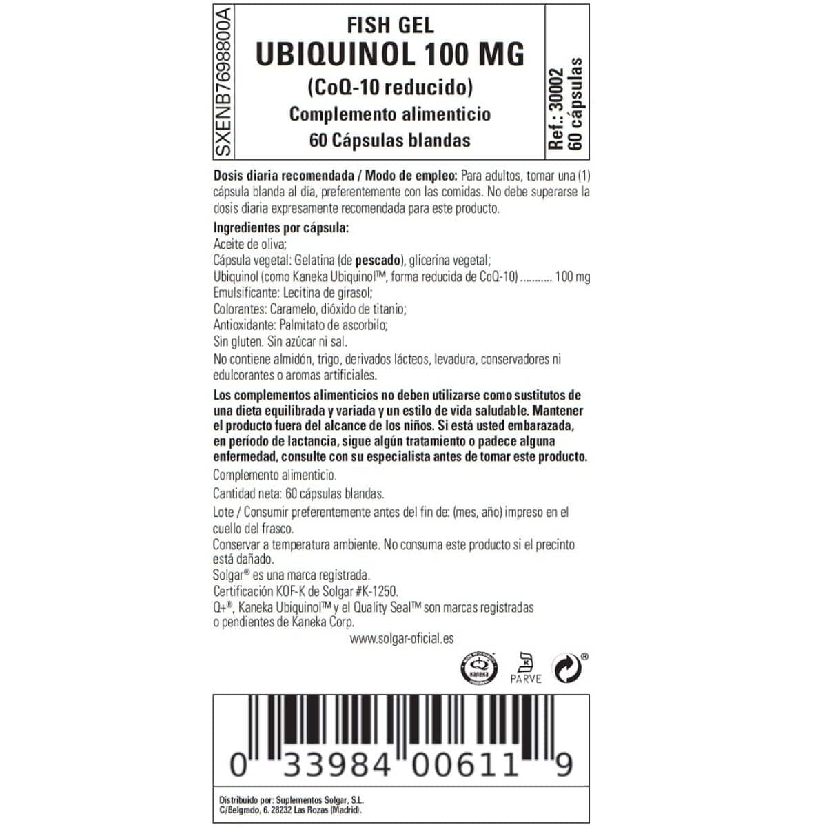 Gel de Pescado Ubiquinol 100 mg – 60 Cápsulas Blandas