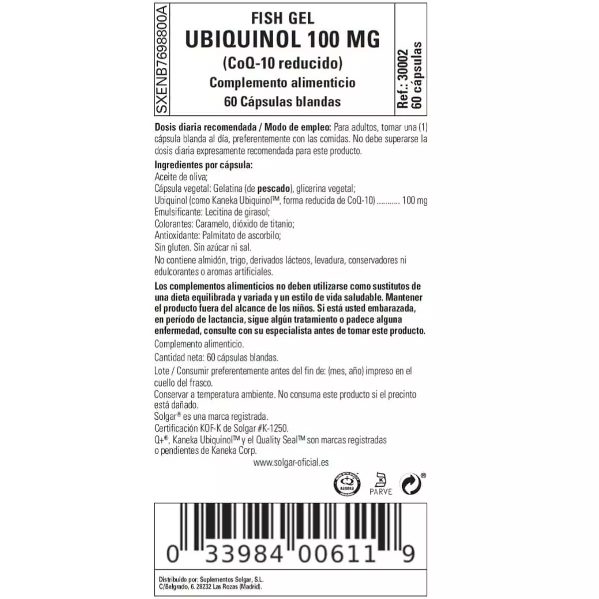 Gel de Pescado Ubiquinol 100 mg – 60 Cápsulas Blandas