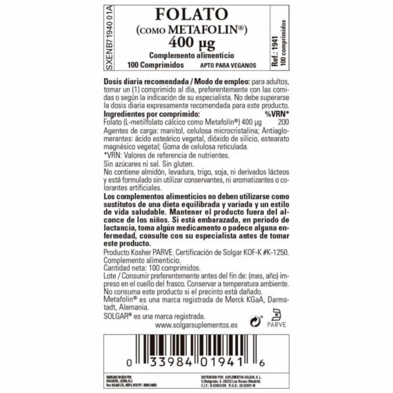Folato - Metafolin 400 mcg - 100 Comprimidos