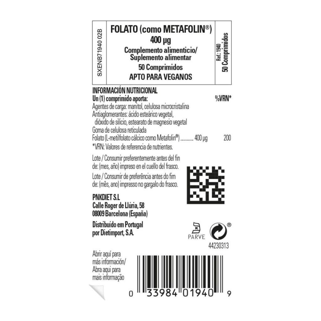 Folato - Metafolin 400 mcg - 50 Comprimidos