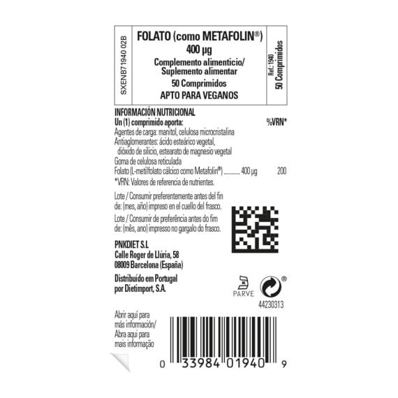 Folato - Metafolin 400 mcg - 50 Comprimidos