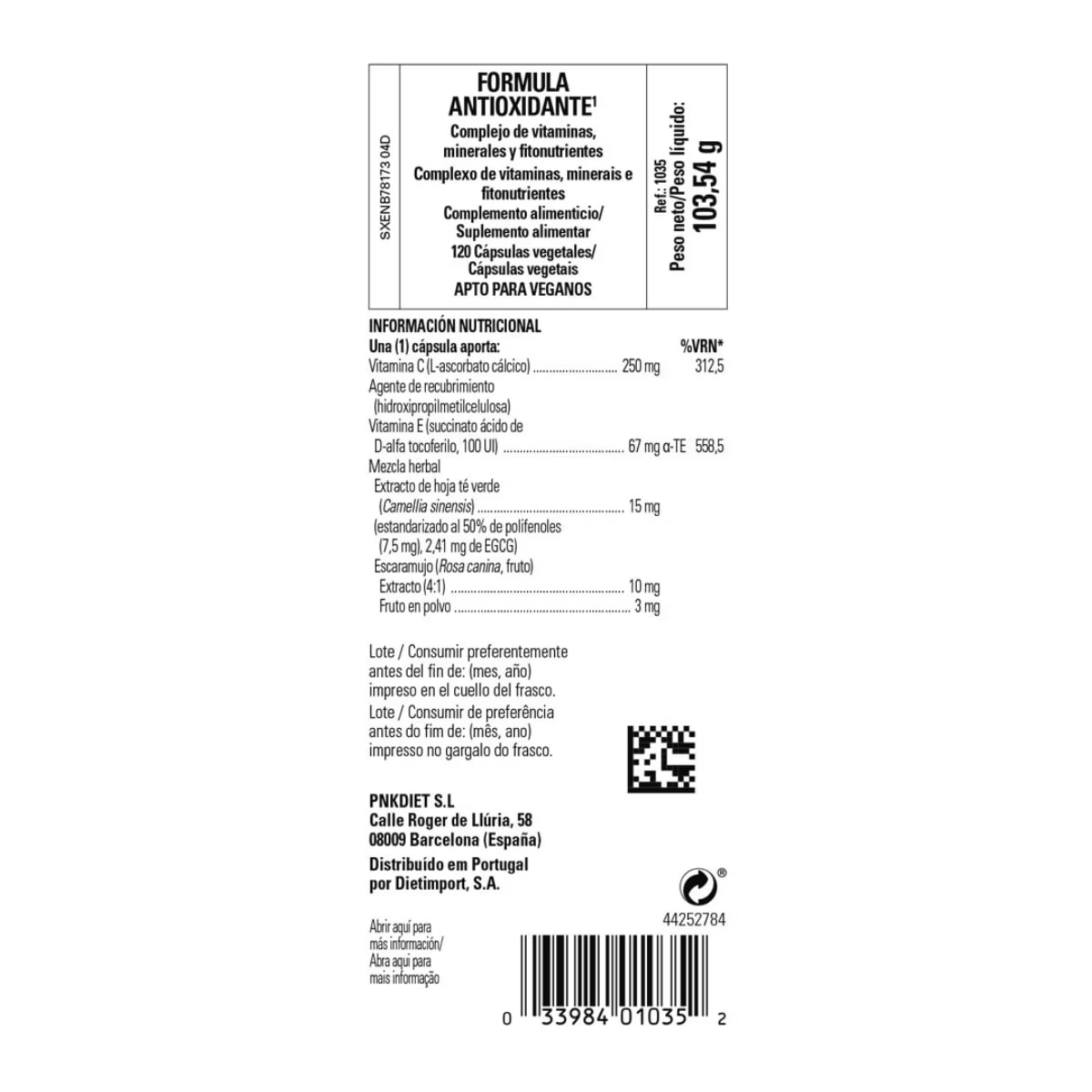 Formula Antioxidante Avanzada – 120 Capsulas Veganas