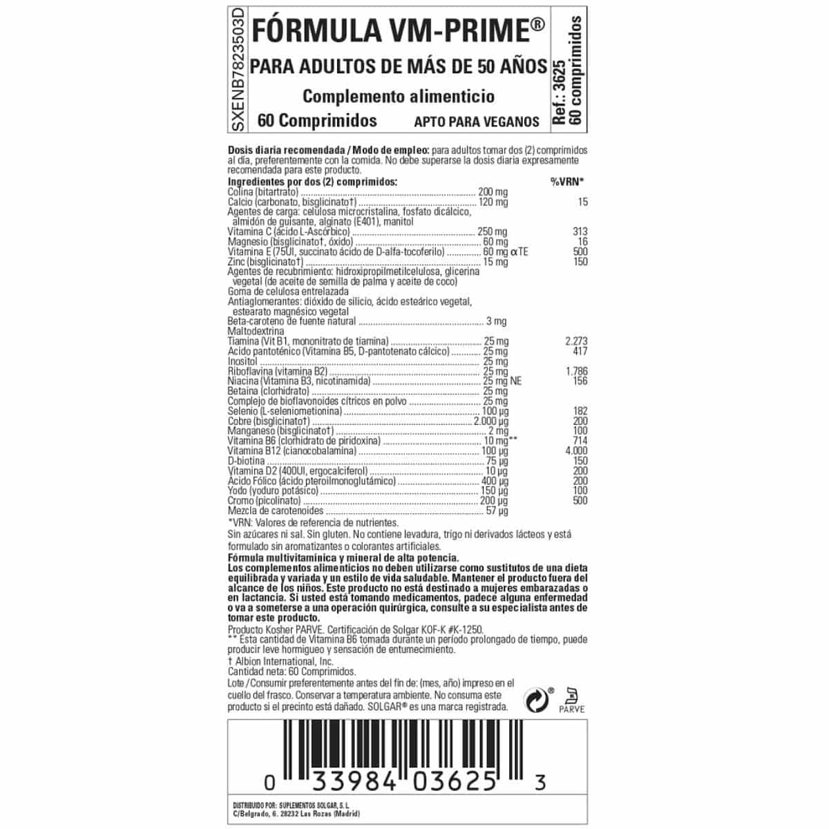 Fórmula VM Prime – Adultos +50 años – 60 Comprimidos