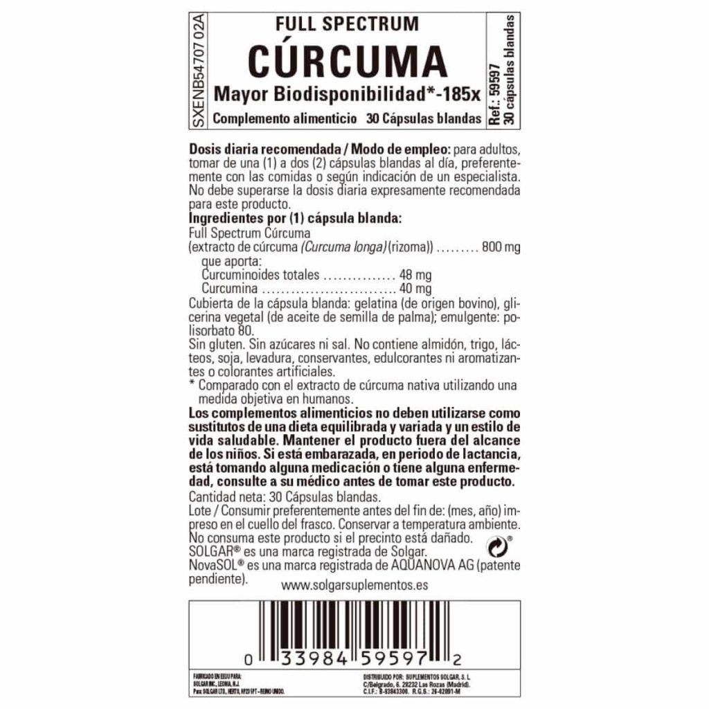 Curcumina de Espectro Completo - 30 Cápsulas Blandas detalle 1