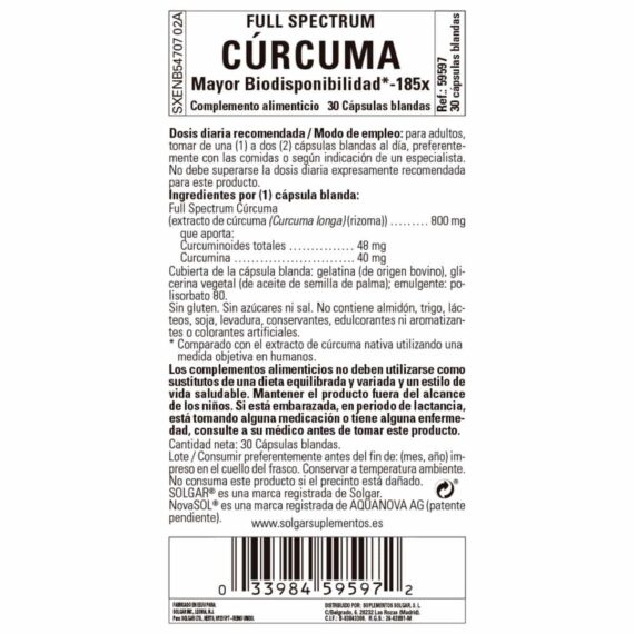 Curcumina de Espectro Completo - 30 Cápsulas Blandas
