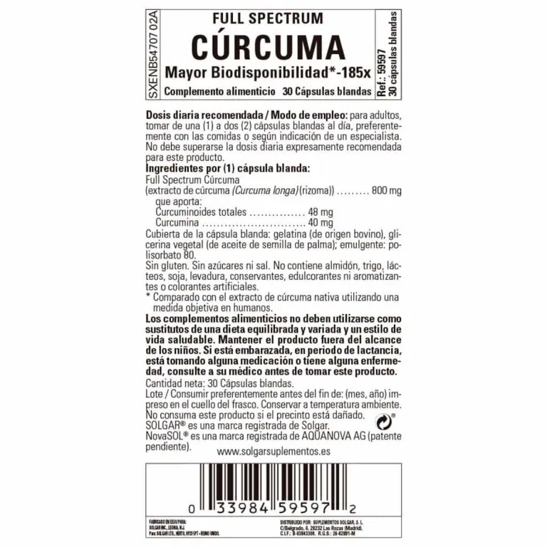 Curcumina de Espectro Completo – 30 Cápsulas Blandas
