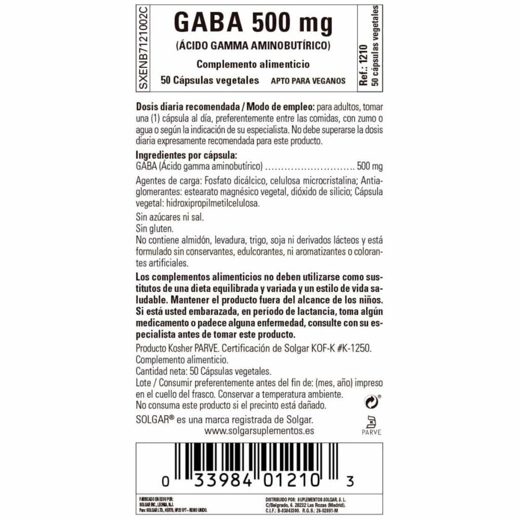 GABA 500 mg - 50 Cápsulas Veganas detalle 1