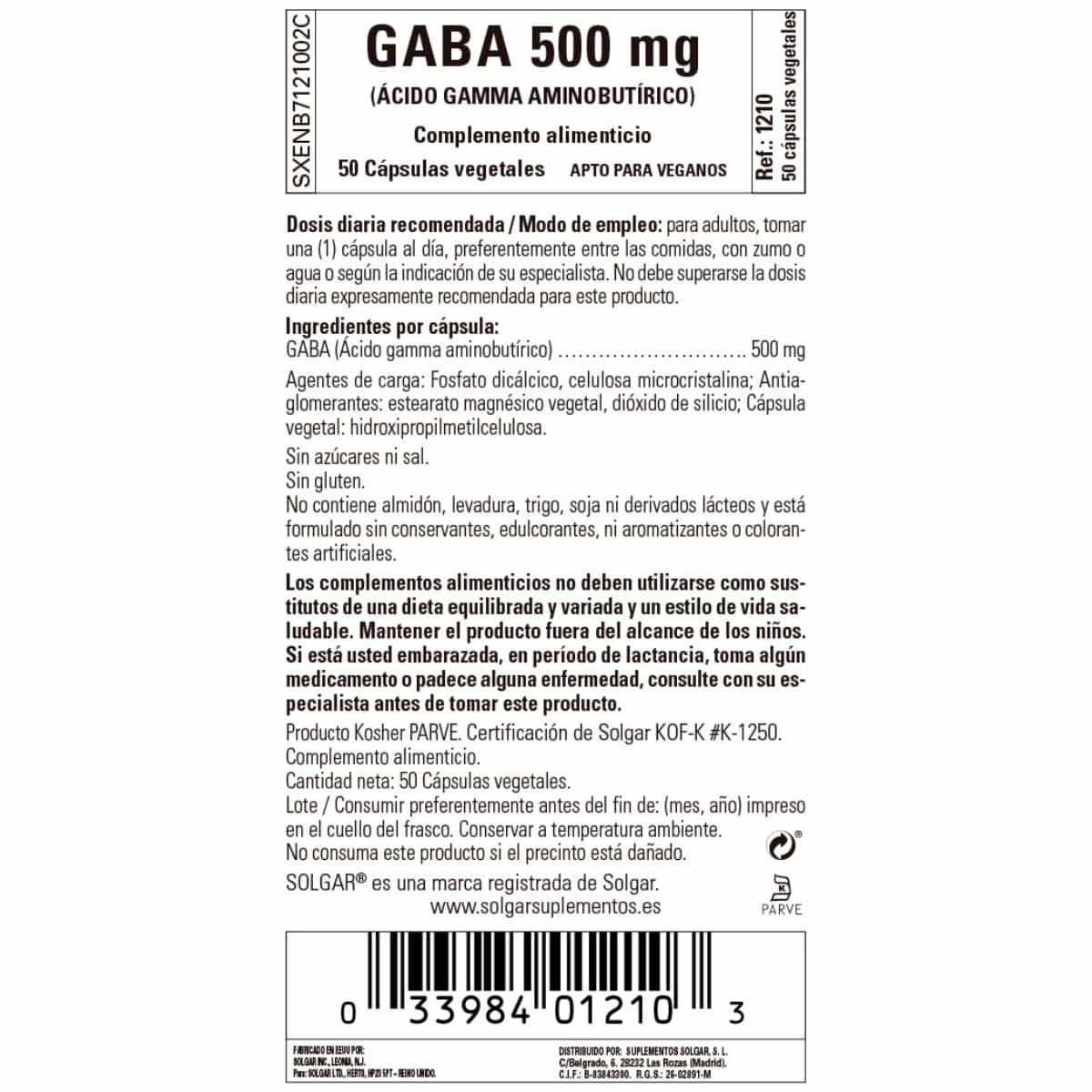 GABA 500 mg – 50 Cápsulas Veganas