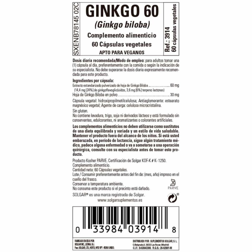 Ginkgo 60 - 60 Cápsulas Veganas detalle 1