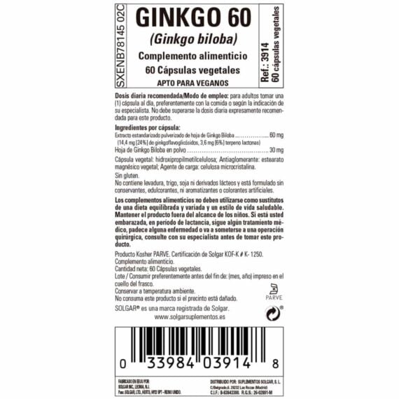 Ginkgo 60 - 60 Cápsulas Veganas