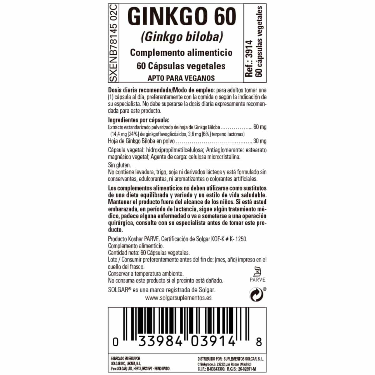 Ginkgo 60 – 60 Cápsulas Veganas