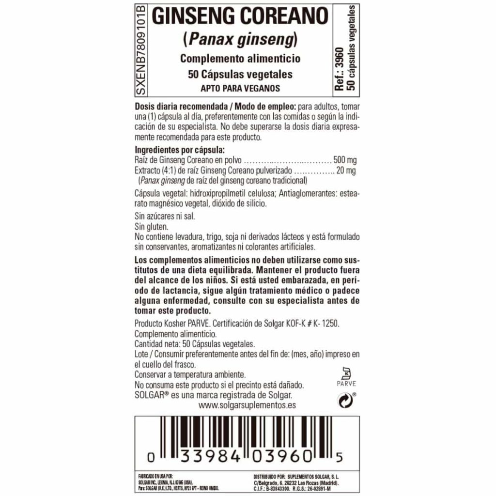 Ginseng Coreano - 50 Cápsulas Veganas detalle 1