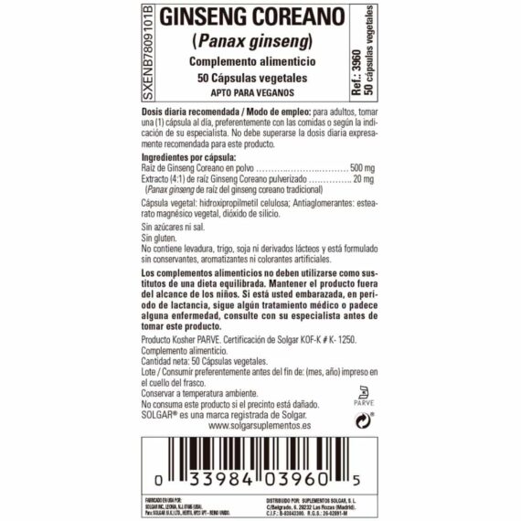 Ginseng Coreano - 50 Cápsulas Veganas