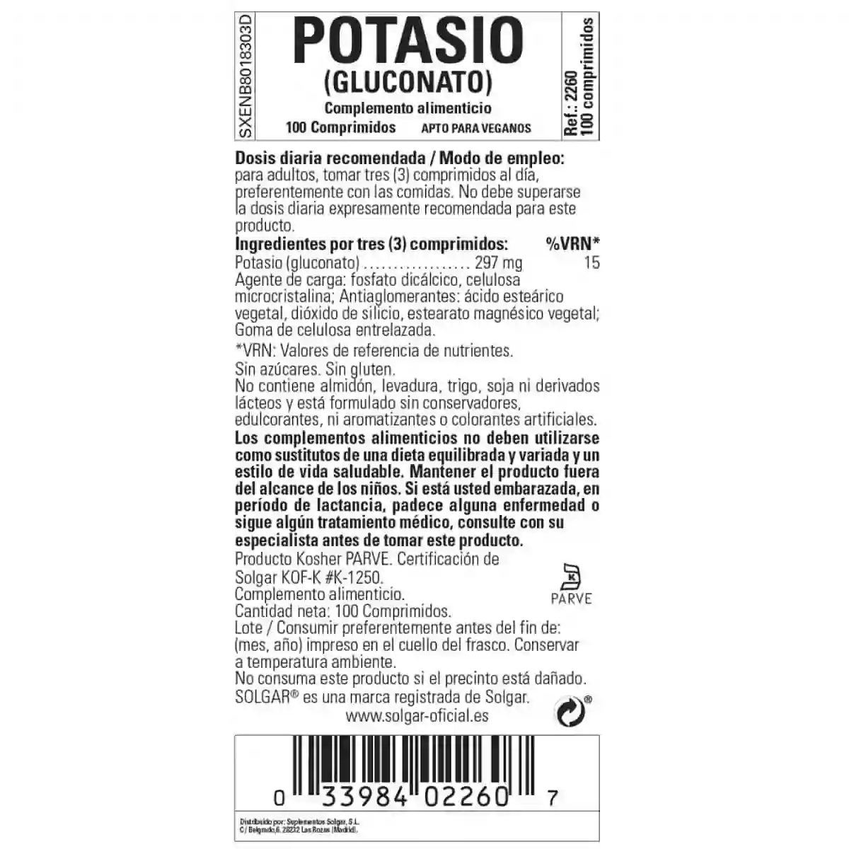 Gluconato de Potasio 99 mg – 100 Comprimidos