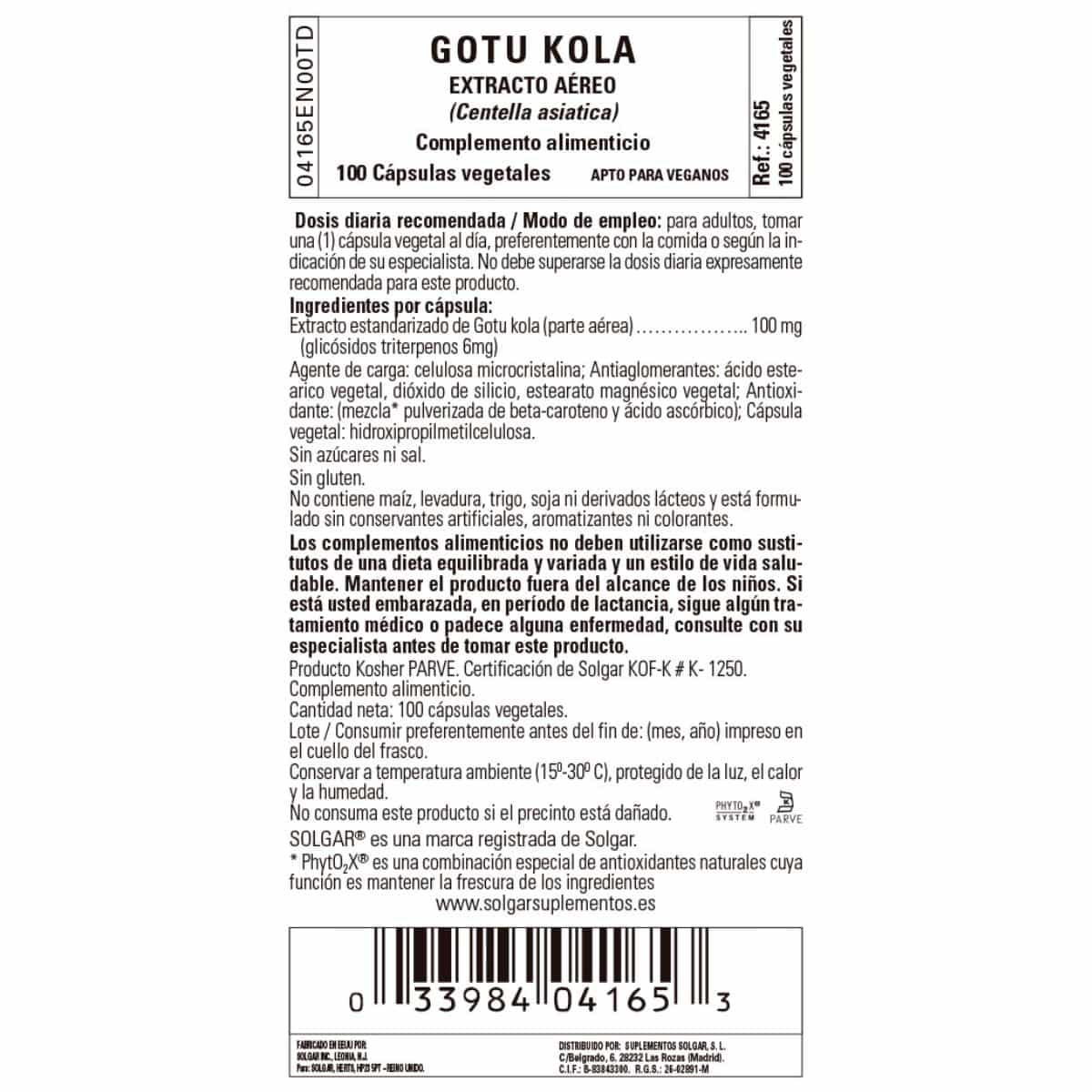 Gotu Kola SFP – Centella Asiática – 100 Cápsulas Veganas