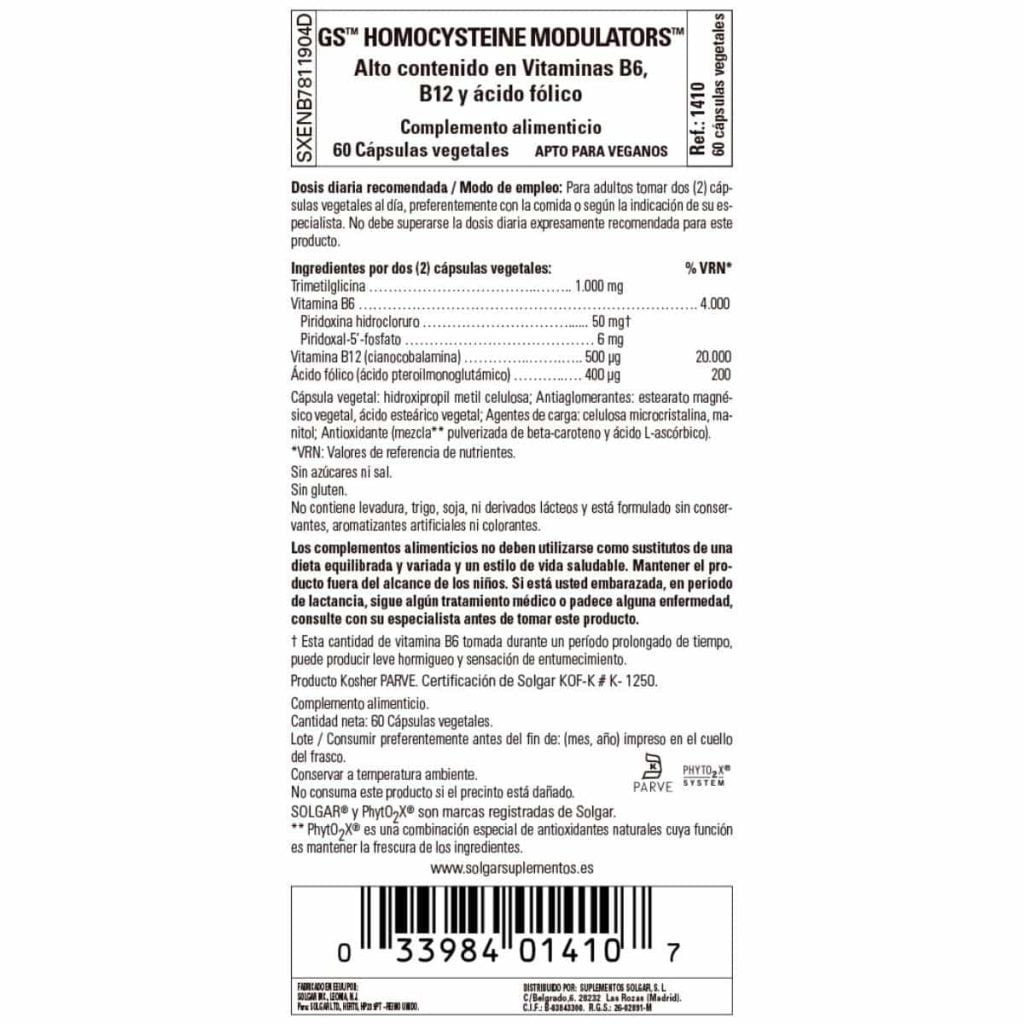 GS Homocysteine Modulator - 60 Cápsulas Veganas detalle 1