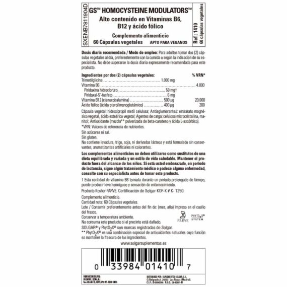 GS Homocysteine Modulator - 60 Cápsulas Veganas