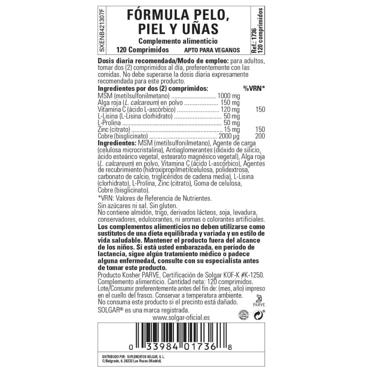 Fórmula Pelo, Piel y Uñas – 120 Comprimidos