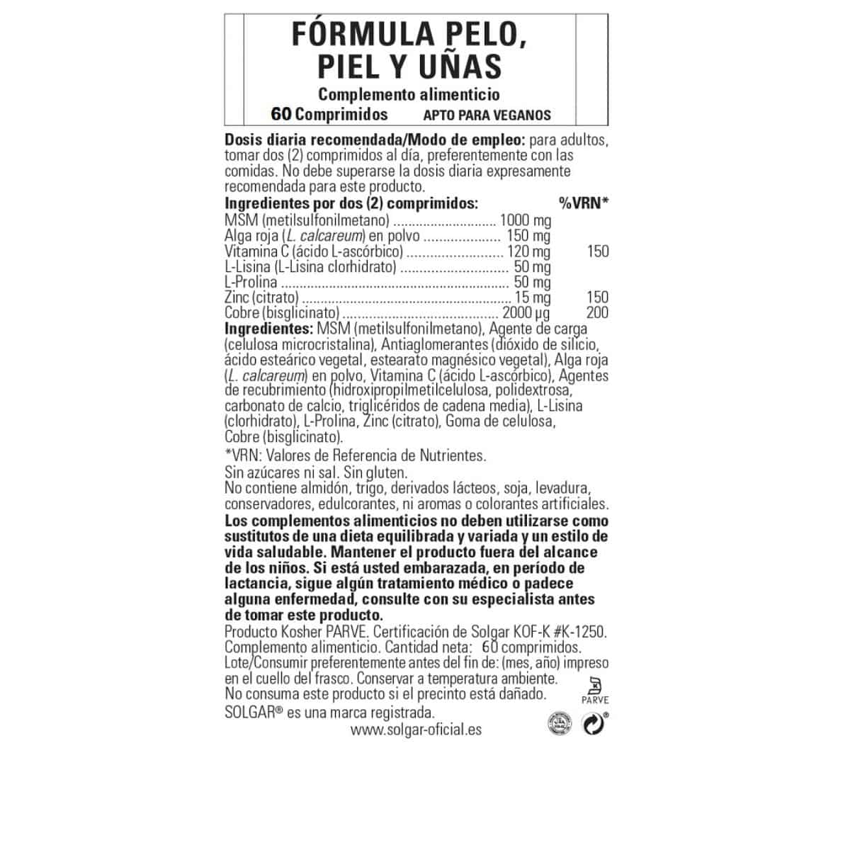 Fórmula Pelo, Piel y Uñas – 60 Comprimidos
