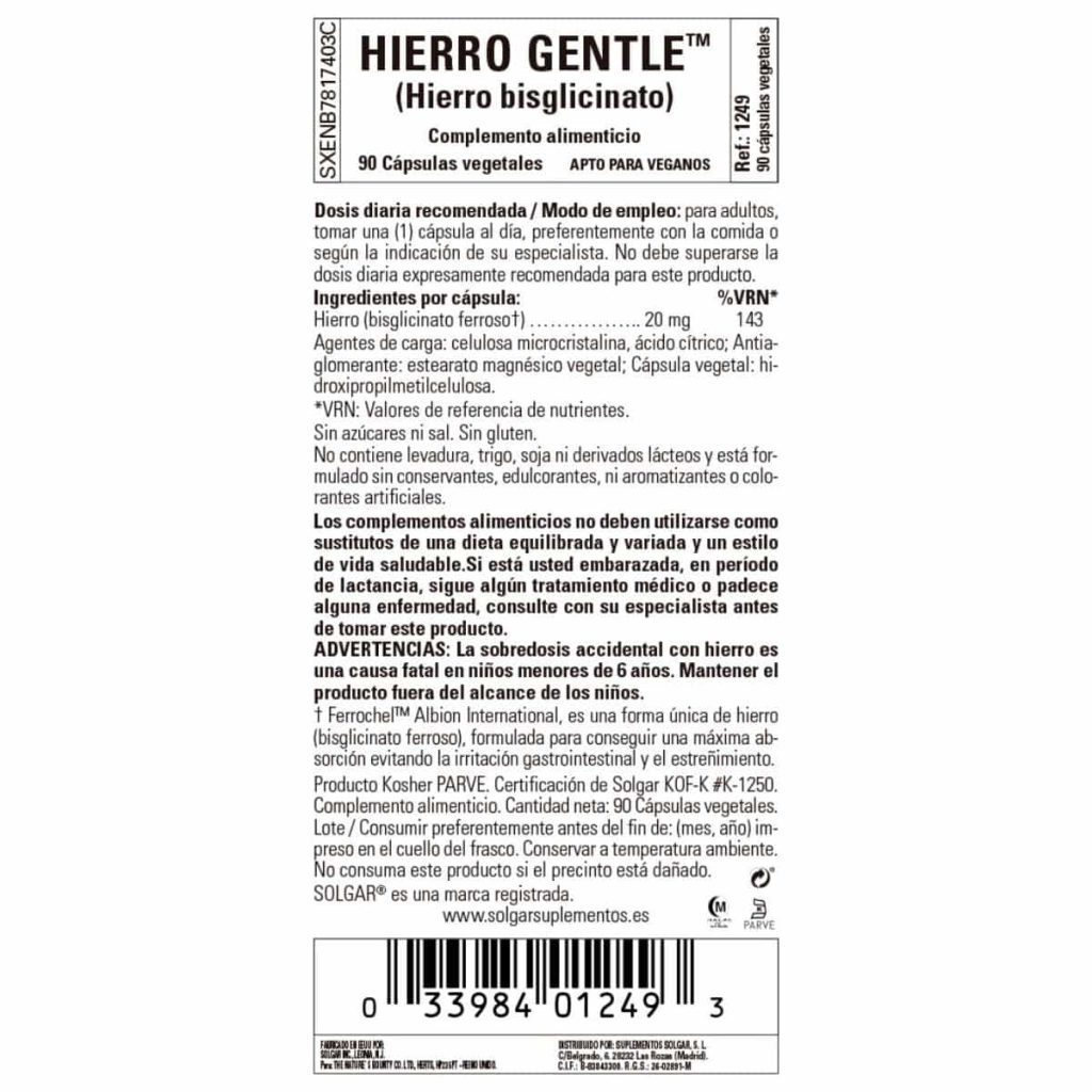 Hierro Gentle que No estriñe 20 mg - 90 Cápsulas Veganas detalle 1