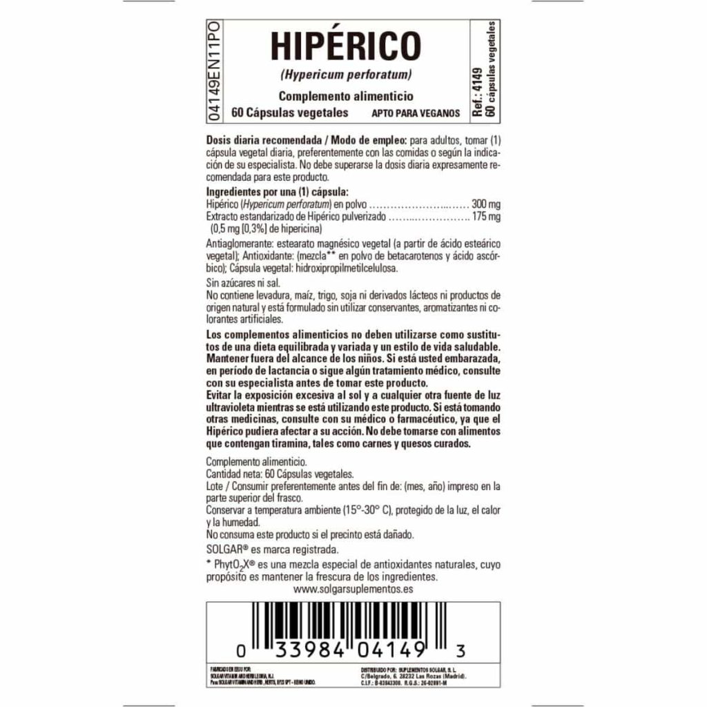 Hipérico Corazoncillo 175 mg - 60 Cápsulas Veganas detalle 1