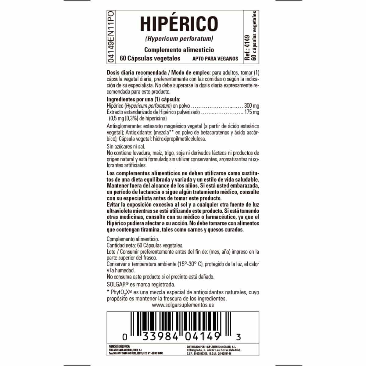 Hipérico Corazoncillo 175 mg – 60 Cápsulas Veganas