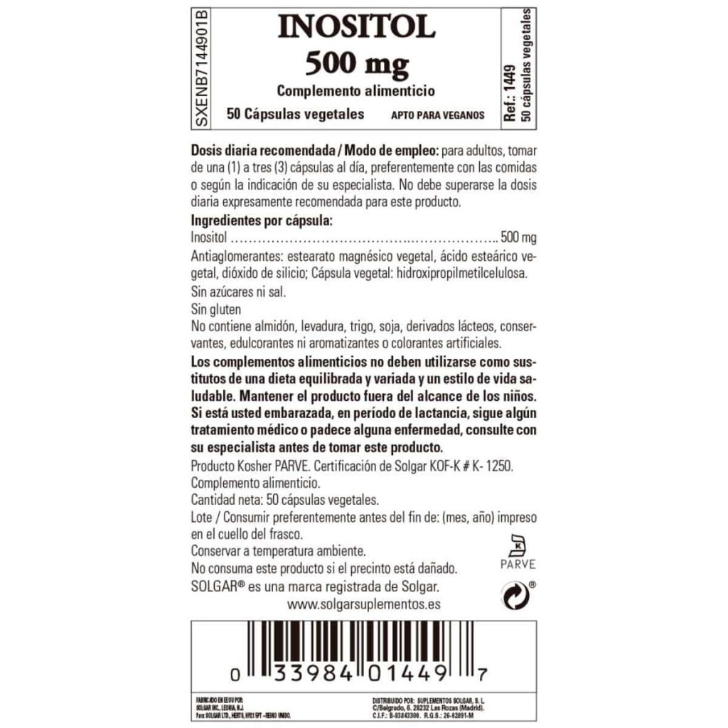 Inositol 500 mg - 50 Cápsulas Veganas detalle 1