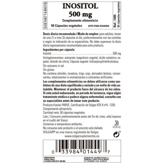 Inositol 500 mg - 50 Cápsulas Veganas