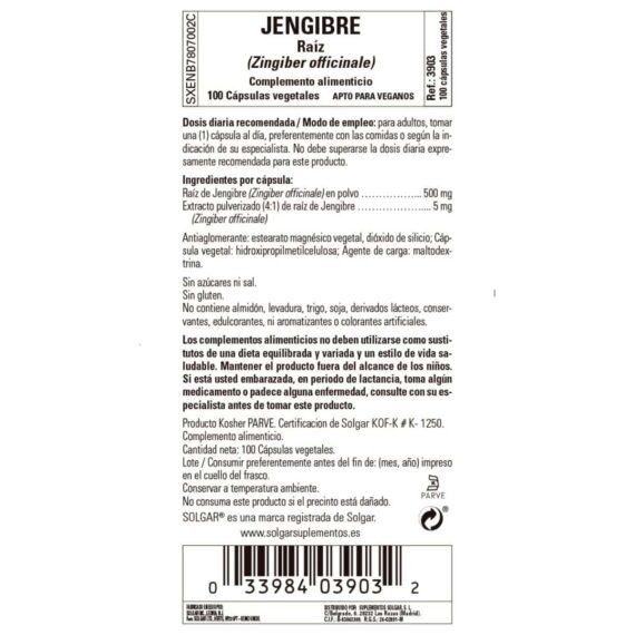 Jengibre 520 mg - 100 Cápsulas Veganas