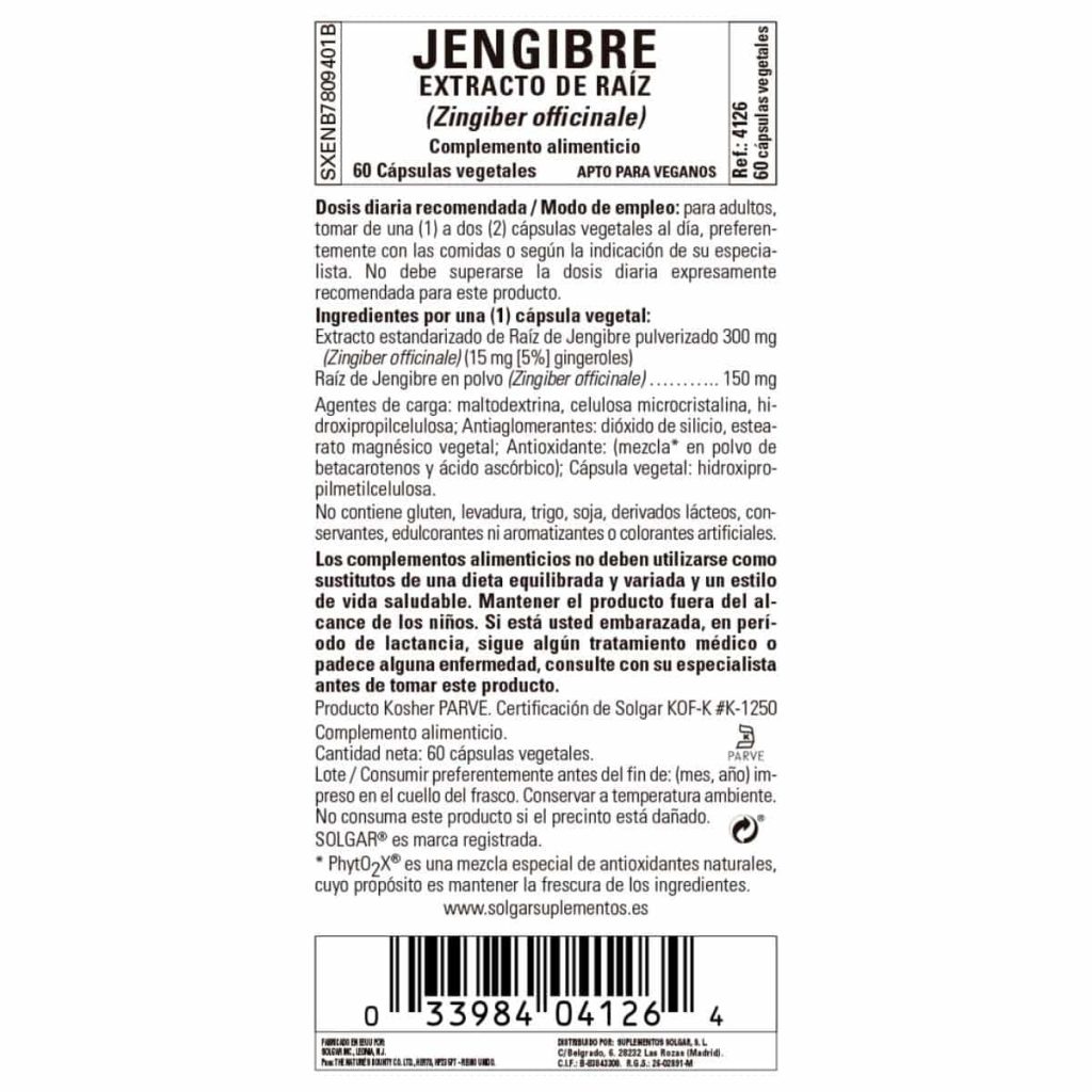 Jengibre Raíz - 60 Cápsulas Veganas detalle 1