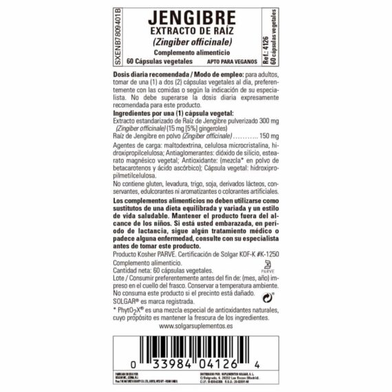 Jengibre Raíz - 60 Cápsulas Veganas