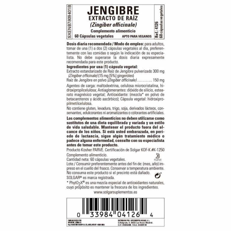 Jengibre Raíz – 60 Cápsulas Veganas