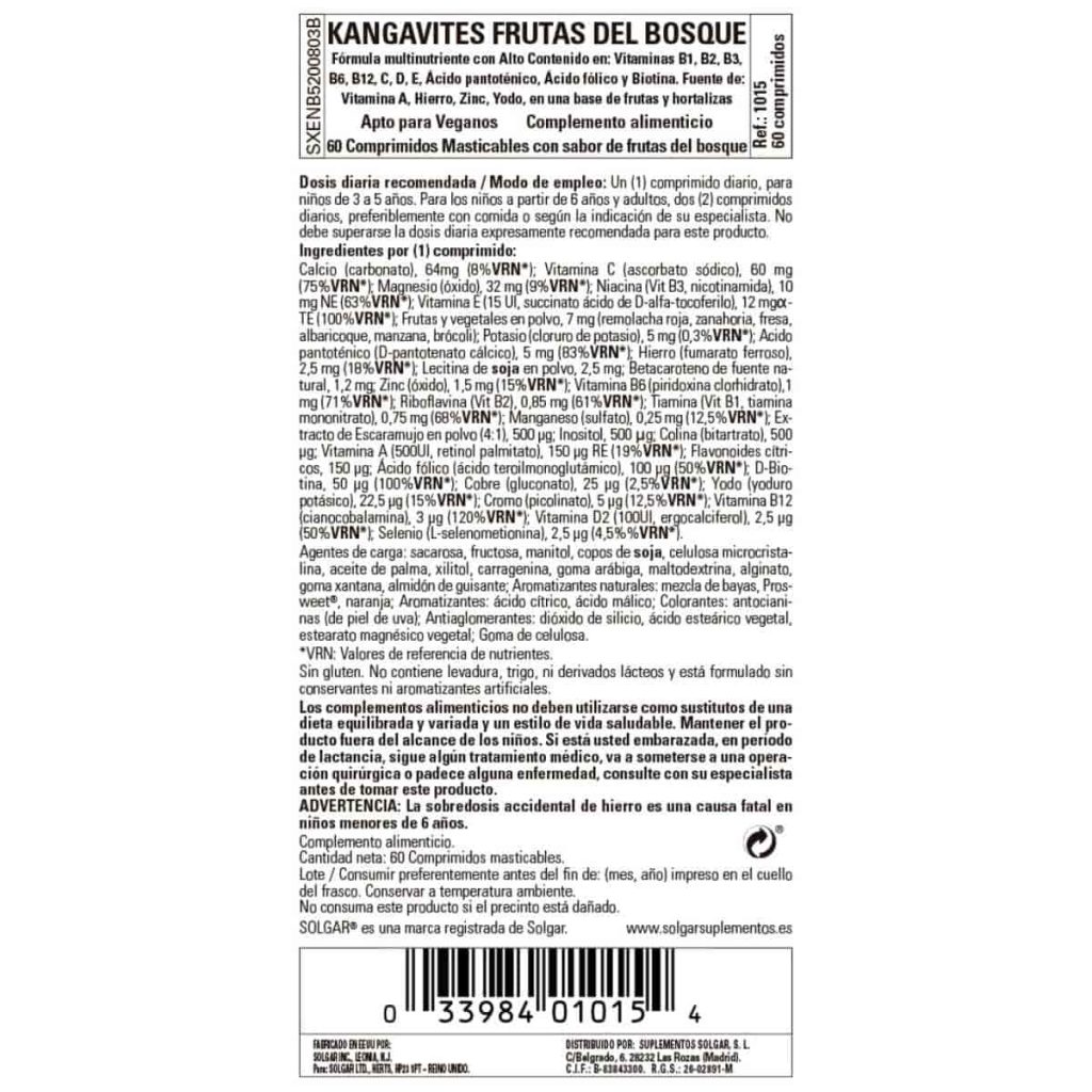 Kangavites Multi Frutas del Bosque - 60 Comprimidos Masticables detalle 1