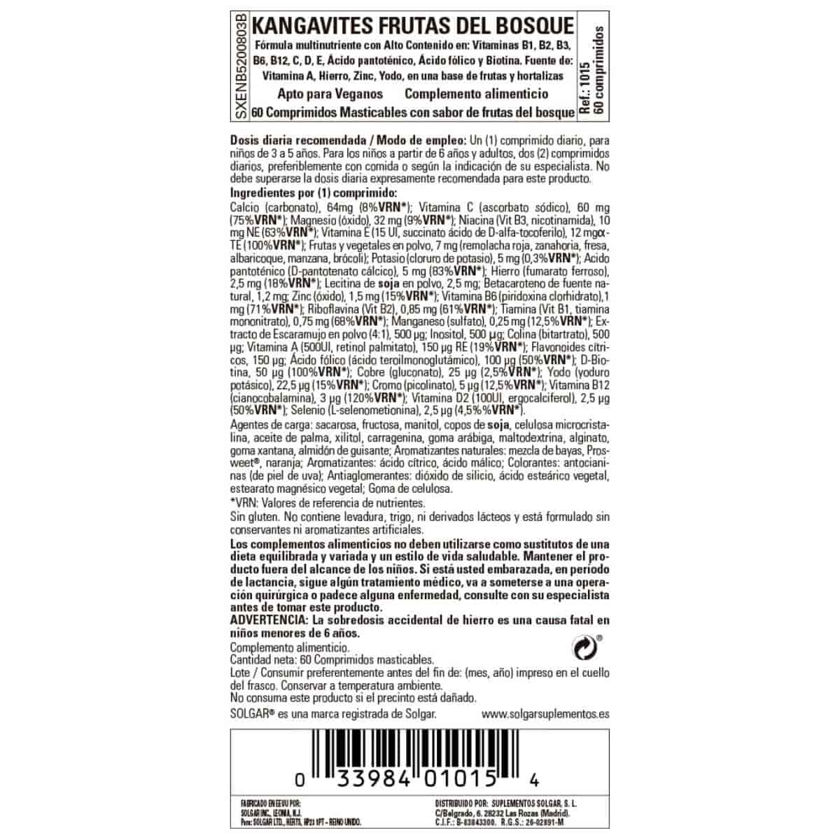 Kangavites Multi Frutas del Bosque – 60 Comprimidos Masticables