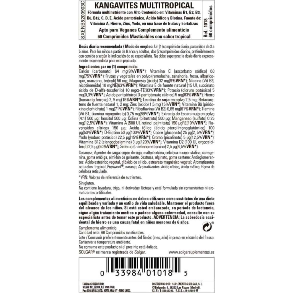 Kangavites Multi Frutas Tropicales - 60 Comprimidos Masticables detalle 1